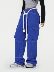 Модные карго-штаны OREETA синего цвета с ремнём-верёвкой