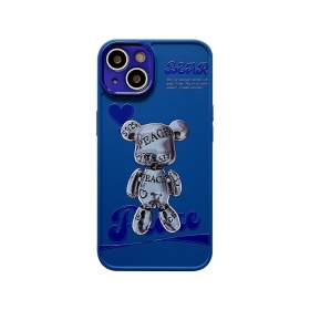 Из плотного силикона синий чехол к телефонам iPhone с принтом медведя