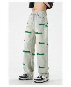 Светло-серые с зелёными вставками джинсы Locketomy из 100% хлопка