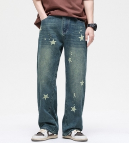 Потёртые тёмно-синие Locketomy джинсы с принтом - звёзды