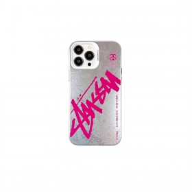С розовой надписью STUSSY серебряный чехол для телефонов iPhone
