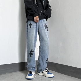 Трендовые унисекс джинсы Locketomy синего-цвета с вышивкой кресты