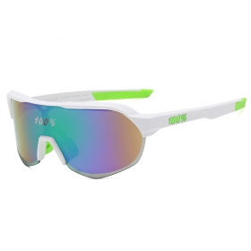 Спортивные очки "100%" с бело-зеленой оправой и цветным стеклом