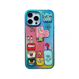Чехол для телефонов iPhone синий с квадратными персонажами Спанч Боб