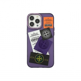 Фиолетовый прозрачный чехол на телефон iPhone с лого STONE ISLAND