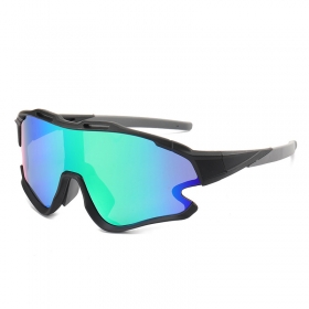 Спортивные очки с цельной линзой переливающего синего цвета