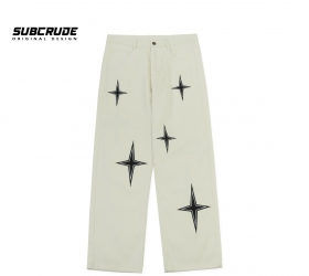 Белые прямого покроя джинсы Subcrude с принтом звёзды