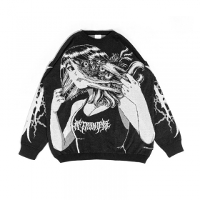 Классический свитер черного цвета с рисунком "Девочка-демон"