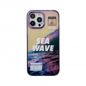Защитный фиолетовый чехол к телефонам iPhone с принтом "Морские волны"