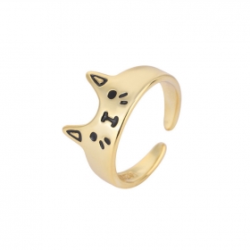 Золотое стильное для подростков кольцо котик из прочного металла