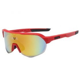 Спортивные очки "100%" с красно-черной оправой и цветным стеклом