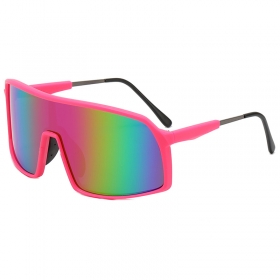 Розово-черные спортивные очки с радужными линзами 