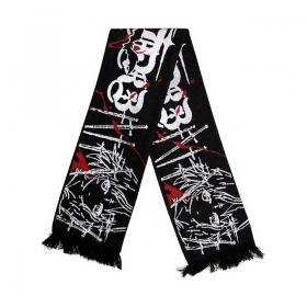 Черный с бело-красным принтом запоминающийся шарф