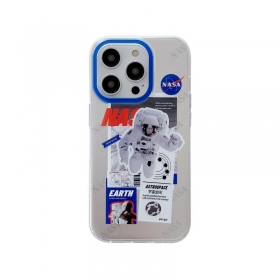 Чехол для телефонов iPhone синий с принтом астронавта на сером фоне