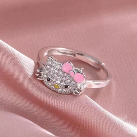 Серебряное кольцо из аниме Hello Kitty со стразами регулируется