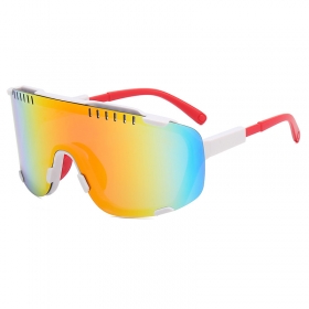 Спортивные очки с красно-белой оправой и цветной линзой