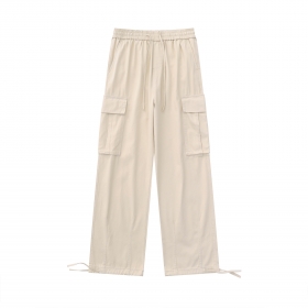 Бежевые хлопковые штаны свободного кроя OREETA с боковыми карманами