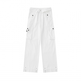 Белые штаны OREETA с высокой талией с отворотами с заклёпками