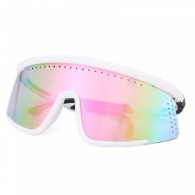 Спортивные очки с белой оправой и цельной разноцветной линзой