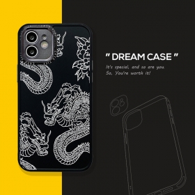 Чехол для телефонов iPhone черный с китайскими белыми драконами