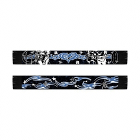 Надежный шарф черного цвета с бело-голубой печатью