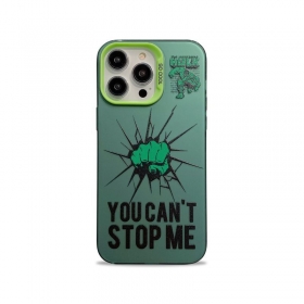 Стильный зеленый чехол к телефонам iPhone с принтом кулака и надписью