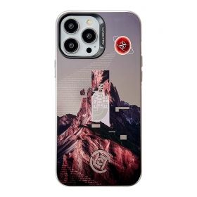 Коричневый чехол для телефонов iPhone от TNF с пейзажем гор и лого