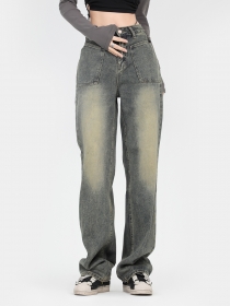 Прямые джинсы OREETA синего цвета с выделенной строчкой карманами
