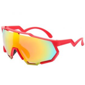 Спортивные очки с оправой красного цвета и цельной антибликовой линзой