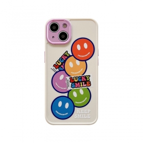 Яркий белый чехол к телефонам iPhone с рисунком разноцветных смайликов