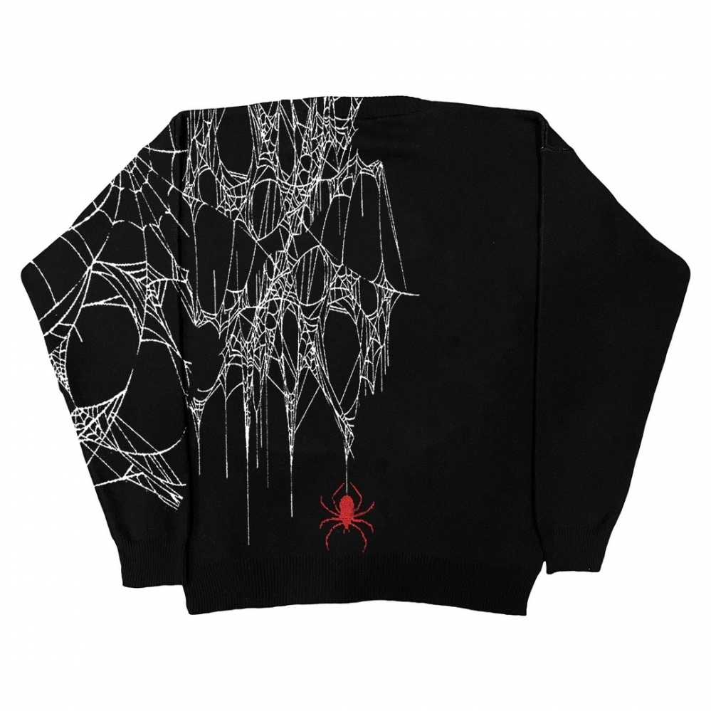 С большим принтом "Паутина и красный паук" свитер черный