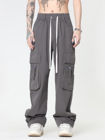 Серые карго-штаны с карманами на молнии от бренда OREETA