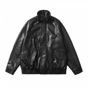 Стильная черная куртка из эко кожи на резинке снизу ACUS
