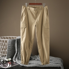 Повседневные бежевые штаны Street Classic Clothes с резинками внизу