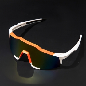 Оранжево-белые спортивные очки с зеркальным стеклом