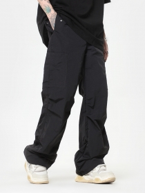 Унисекс чёрные штаны OREETA на резинке с открытыми боковыми карманами