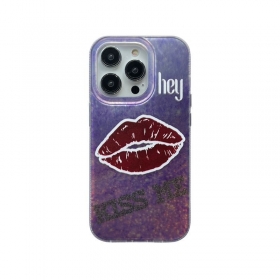 Фиолетовый чехол для телефонов iPhone с крупным принтом губ