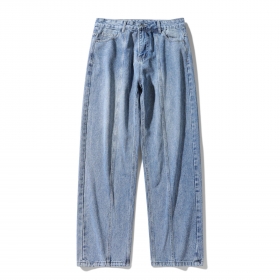 ACUS голубого цвета джинсы широкие с потертостями спереди