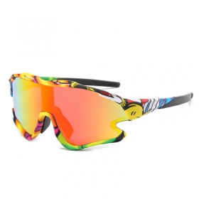 Яркие и стильные спортивные очки с цельной цветастой линзой
