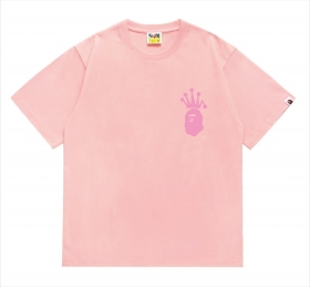 Однотонная розовая футболка BAPE с округлым вырезом горловины