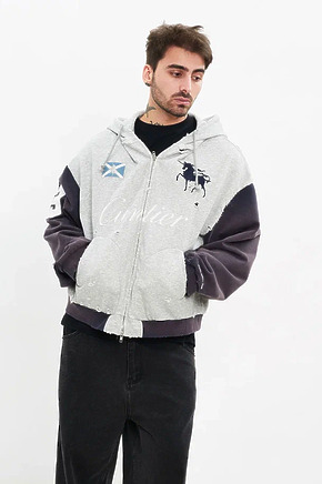Зип худи Project G/R Cuntier серого цвета с вышитой эмблемой в наличии
