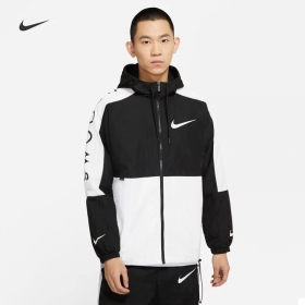 Nike чёрно-белая ветровка с капюшоном и высоким воротником