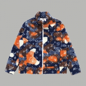 Louis Vuitton куртка-шерпа с воротником стойка сине-оранжевого цвета
