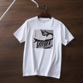 Белая хлопковая футболка бренда Arcteryx с принтом спереди