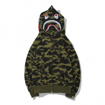 Зелёное зип худи Bape WGM с нашивками на капюшоне