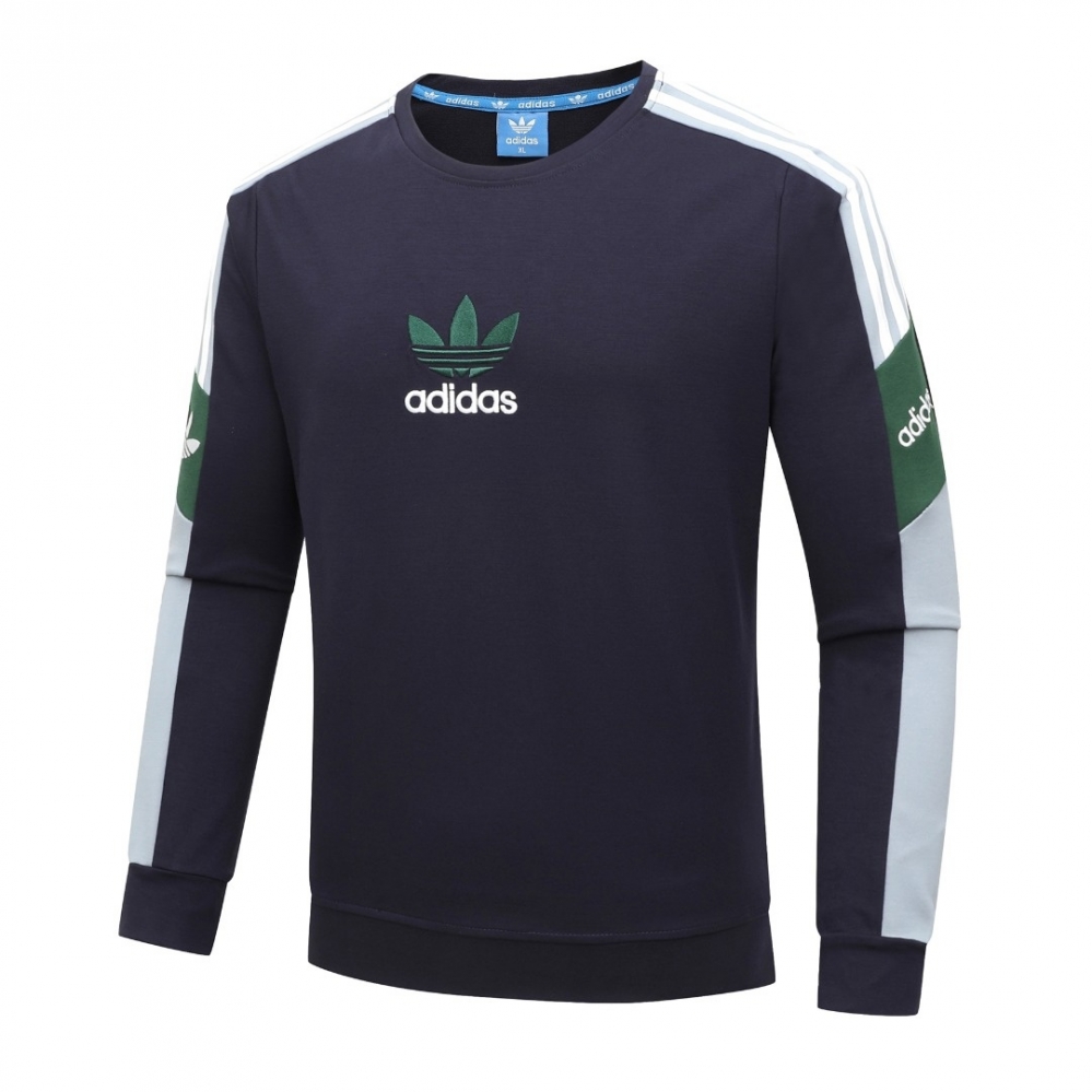 Тёмно-синий с логотипом по центру Adidas свитшот с лампасами по бокам