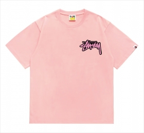 С коротким рукавом розовая футболка BAPE прямого кроя