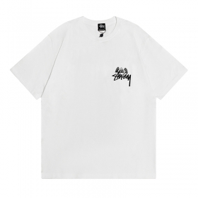 Белая футболка Stussy с брендовым рисунком "спящий ангел"