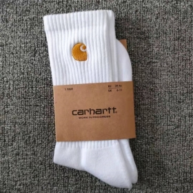 Белые Carhartt высокие носки на резинке в рубчик с маленьким логотипом