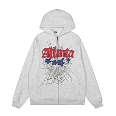 Sp5der худи в светло-сером цвете с начесом на молнии